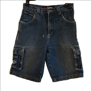 FUBU Blue Cargo Shorts Denim Style.  Size 12 In Kids, Small Hole As Shown.